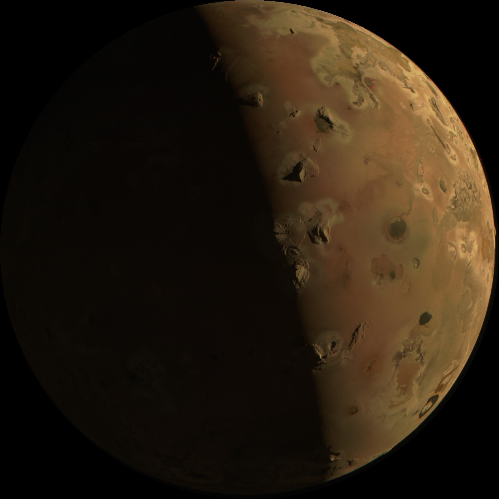 Io photographed by Juno during its December 2023 close flyby